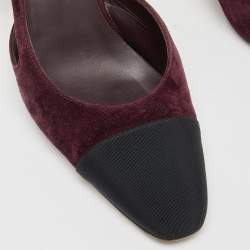 Pre Owned Chanel Burgundy/Black Velvet and Canvas Block Heels Slingback Sandals Size 39