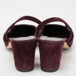Pre Owned Chanel Burgundy/Black Velvet and Canvas Block Heels Slingback Sandals Size 39