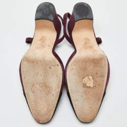 Pre Owned Chanel Burgundy/Black Velvet and Canvas Block Heels Slingback Sandals Size 39