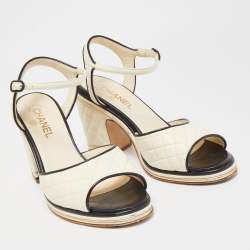 Pre Owned Chanel Cream Quilted Leather CC Ankle Strap Pumps Size 41
