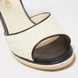 Pre Owned Chanel Cream Quilted Leather CC Ankle Strap Pumps Size 41
