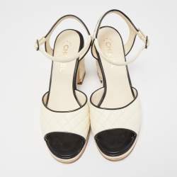 Pre Owned Chanel Cream Quilted Leather CC Ankle Strap Pumps Size 41