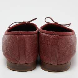 Pre Owned Chanel Maroon Caviar Leather CC Bow Ballet Flats Size 35.5