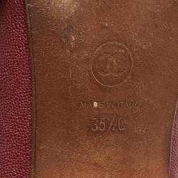 Pre Owned Chanel Maroon Caviar Leather CC Bow Ballet Flats Size 35.5