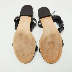 Chanel Black Leather Camellia Ankle Strap Flat Sandals Size 40.5