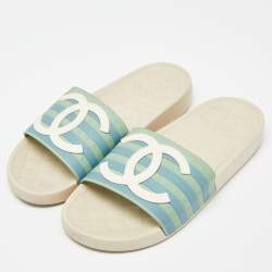 Chanel Multicolor Rubber CC Rubber Pool Slides Size 40