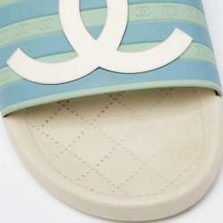 Chanel Multicolor Rubber CC Rubber Pool Slides Size 40