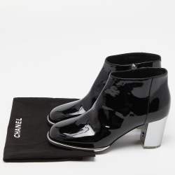 Chanel Black Patent Leather CC Ankle Boots Size 40 