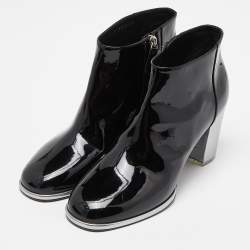 Chanel Black Patent Leather CC Ankle Boots Size 40 