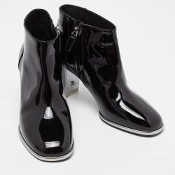 Chanel Black Patent Leather CC Ankle Boots Size 40 