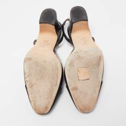 Pre Owned Chanel Black Leather CC Cap Toe Slingback Pumps Size 35 