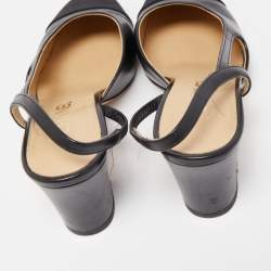 Pre Owned Chanel Black Leather CC Cap Toe Slingback Pumps Size 35 