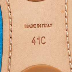 Pre Owned Chanel Blue/Beige Leather and Cork Cap Toe Camellia CC Ballet Flats Size 41