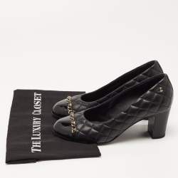 Chanel Black Quilted Leather CC Chain Cap Toe Pumps Size 38