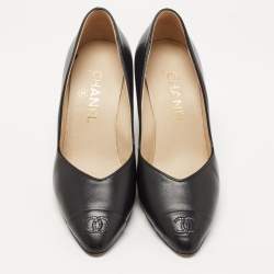Pre Owned Chanel Black Leather CC Cap Toe Pumps Size 36