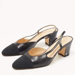 Pre Owned Chanel Black Leather CC Slingback D'orsay Pumps Size 41.5
