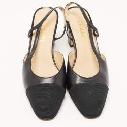 Pre Owned Chanel Black Leather CC Slingback D'orsay Pumps Size 41.5
