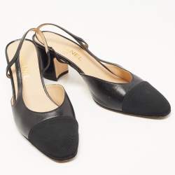 Pre Owned Chanel Black Leather CC Slingback D'orsay Pumps Size 41.5