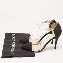 Pre Owned Chanel Black Fabric and PVC CC Ankle Strap Pumps Size 38
