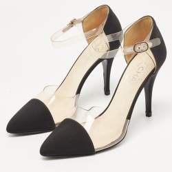 Pre Owned Chanel Black Fabric and PVC CC Ankle Strap Pumps Size 38