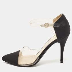 Pre Owned Chanel Black Fabric and PVC CC Ankle Strap Pumps Size 38