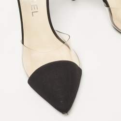Pre Owned Chanel Black Fabric and PVC CC Ankle Strap Pumps Size 38