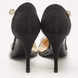 Pre Owned Chanel Black Fabric and PVC CC Ankle Strap Pumps Size 38