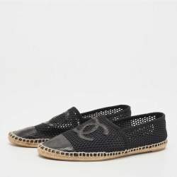 Chanel Black Mesh and Leather CC Espadrille Flats Size 40