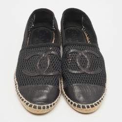 Chanel Black Mesh and Leather CC Espadrille Flats Size 40