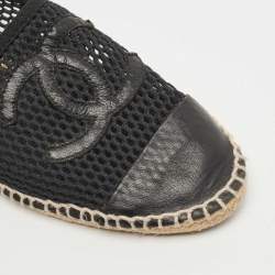 Chanel Black Mesh and Leather CC Espadrille Flats Size 40