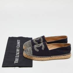 Chanel Blue/Grey Wool CC Cap Toe Espadrille Flats Size 38