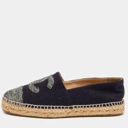 Chanel Blue/Grey Wool CC Cap Toe Espadrille Flats Size 38