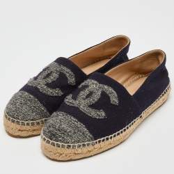 Chanel Blue/Grey Wool CC Cap Toe Espadrille Flats Size 38