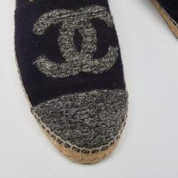 Chanel Blue/Grey Wool CC Cap Toe Espadrille Flats Size 38