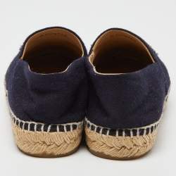 Chanel Blue/Grey Wool CC Cap Toe Espadrille Flats Size 38