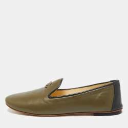 Chanel Green Leather CC Smoking Slippers Size 40