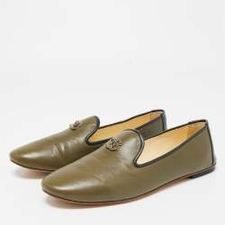 Chanel Green Leather CC Smoking Slippers Size 40