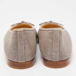 مملوكة مسبقًا Chanel Metallic/Grey Leather and Canvas Bow CC Cap Toe Ballet Flats Size 40