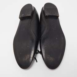 Chanel Black Leather Bow CC Cap Toe Ballet Flats Size 40