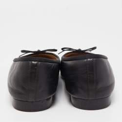 Chanel Black Leather Bow CC Cap Toe Ballet Flats Size 40