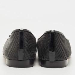 Pre Owned Chanel Black Woven Raffia and Canvas CC Cap Toe Ballet Flats Size 39.5