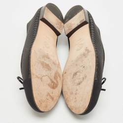 Pre Owned Chanel Black Woven Raffia and Canvas CC Cap Toe Ballet Flats Size 39.5