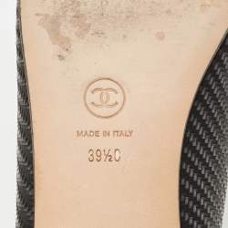 Pre Owned Chanel Black Woven Raffia and Canvas CC Cap Toe Ballet Flats Size 39.5