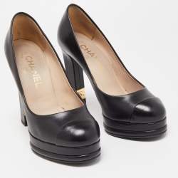 Pre Owned Chanel Black Leather CC Platform Pumps Size 36.5