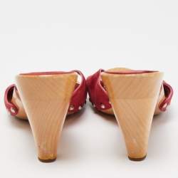 Chanel Red Suede CC Buckle Wooden Clogs Size 35