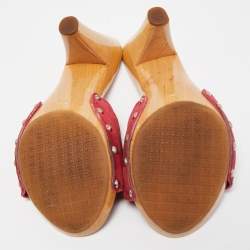 Chanel Red Suede CC Buckle Wooden Clogs Size 35