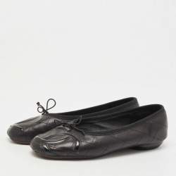 Pre Owned Chanel Black Quilted Leather CC Ligne Cambon Ballet Flats Size 37