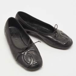 Pre Owned Chanel Black Quilted Leather CC Ligne Cambon Ballet Flats Size 37