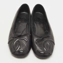 Pre Owned Chanel Black Quilted Leather CC Ligne Cambon Ballet Flats Size 37