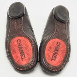 Pre Owned Chanel Black Quilted Leather CC Ligne Cambon Ballet Flats Size 37